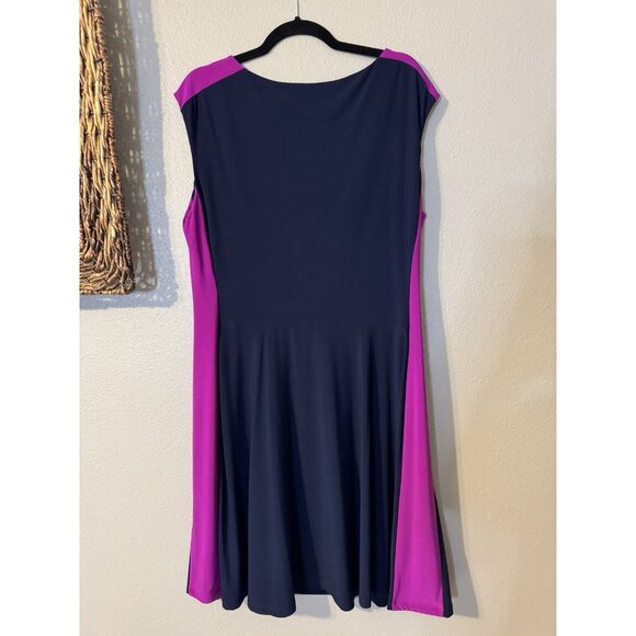 Ralph Lauren Dress 16 Magenta Sides Navy Blue Stretch Church Career Party - Picture 8 of 12